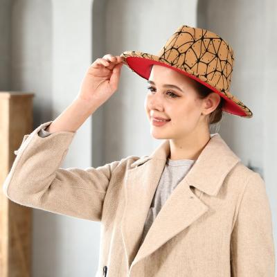 China 2022 New Wholesale Fashion Wide Fedora Hats Two Tone Beige /Red Vintage Brim Fedora Hat For Women Image Designer Wide Fedora Hats for sale