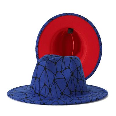 China 2022 New Designer Classics Royal Blue /Red Two Tone Fedora Hats For Man And Image Women Wholesale Cheap Wide Brim Wool Felt Fedora Hats for sale