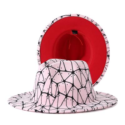 China Wholesale Image Fedora Hats New Designer Classics 2022 Two Tone Wide Brim Pink /Red Fedora Hats For Women in Luxury Fedora Hats for sale