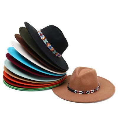 China New Design Plain Plush Fedora Hats For Women Wide Dye Overflow Mini Bead Band Adjustable Luxury Custom Colored By Handmade Fedora Hat for sale