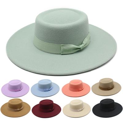 China Picture HAOJI Polyester/Cotton Wide Brim Felt Felted Hat Sombreros Panama Hat With Band Wool Felted Hat Wholesale Custom Hat For Luxury OEM for sale