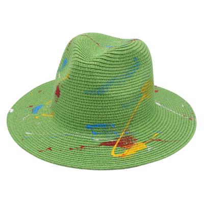 China Custom Wholesale Beach Natural Grass Sun Straw Hat Design Summer Image HOJEE Spring Unisex Graffiti Panama Straw Hat for sale