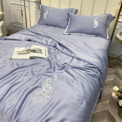 China Anti Dust Mite Solid Color 60s High Quality 100% Lyocell Fiber Bed Sets Cool And Silky Microfiber Bedding Set With Exquisite Embroidery for sale