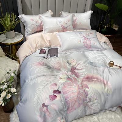 China Wholesale Anti Dust Mite Factory Designer Purple Flower Print Comforter Sets Super Soft 60s Tencel Bedding Bedding Set for sale