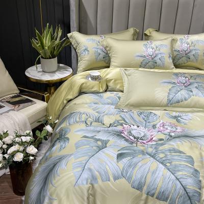 China New Design Anti Dust Mite Comforter Sets Bedding Luxury Flower Print Comforter Sets Bedding King Size Matcha Color for sale