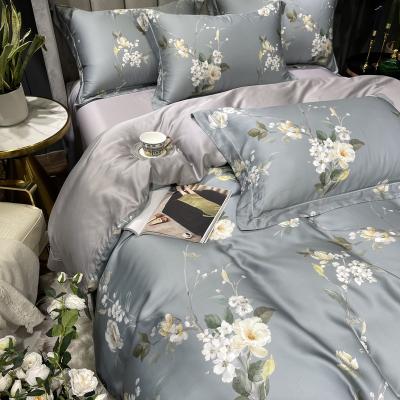 China Custom Anti Dust Mite Comforter Sets Bedding Floral Print Bedding Set Bedding Bet King Size Light Blue Bed Sheet for sale