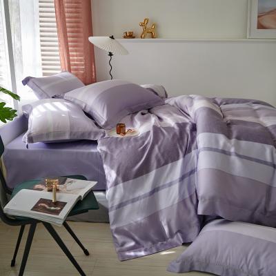 China New Design Anti Dust Mite Purple Patchwork Striped Soft Comforter Lyocell Fiber Down Comforter Bedding Set 4pc for sale