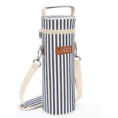 China Single Beer Bottle Wine Bag Fashion Waterproof Stripe Small Insulated Cooler Tote Bag With Adjustable Strap en venta