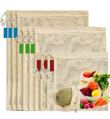 China Machine Wash Eco Friendly Lightweight Cotton Mesh Produce Bags For Fruit Vegetable Grocery Storage Biodegradable for sale