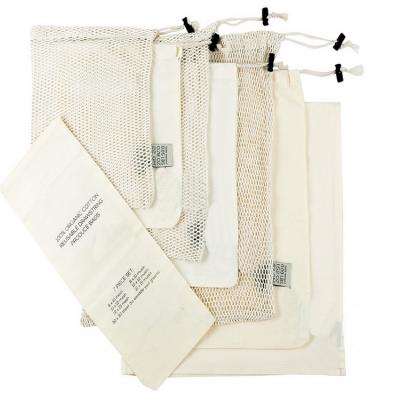 China Other 7 sets Eco-friendly organic cotton drawstring mesh /muslin bag eco net bag for sale