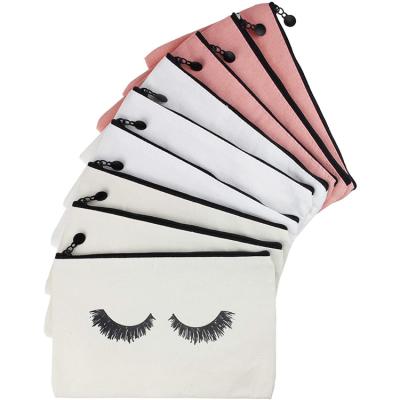 China Fashion Canvas Plain Plain Eyelash Lock Zipper Lock Pouch Blank White Makeup Bag Eco Cotton Zippered Cosmetic Bag for sale