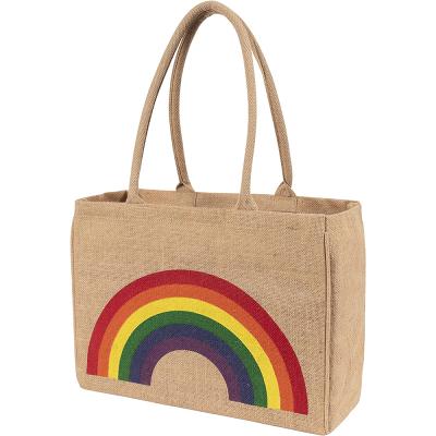 China Unisex Custom Printing Logo Jute Tote Handles Reusable Grocery Bag en venta