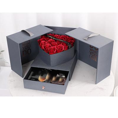 China paper & Rose Flower Drawer Gift Box Valentine's Day Wife Birthday Surprise Flower Gift Box Hold The Gift Cardboard Soap 17pcs Large for sale