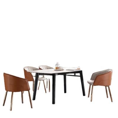 China Adjustable High Quality Modern Dining Room Furniture Marble Slate Rectangle Dining Table Base(Size) Wooden Set Of Chairs for sale