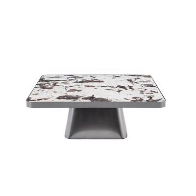 China Luxury White Marble Center Adjustable Table Interlocking (Other) Apartment Furniture Living Room Design Top Coffee Table With Stainless Steel Base for sale