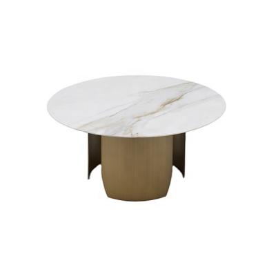 China (Other) modern gold stainless steel metal frame porcelain tile adjustable round coffee table for living room for sale