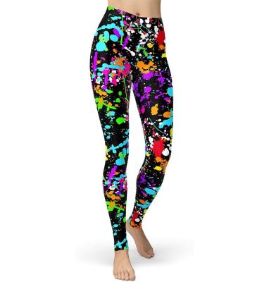 China Breathable Colorful Watercolor Abstract Tie Dye Print High Waist Women Yoga Pants Soft Leggings Tummy Control Leggings For Workout Running for sale