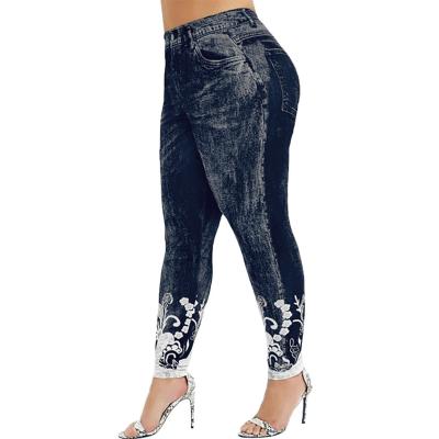 China Plus Size Lace Breathable Fashionable Denim High Waisted Stretch Sports Leisure Out Shopping Yoga Leggings for sale