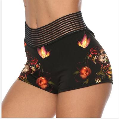 China Breathable Ladies Summer Plus Size Retro Skull Print High Waist Exercise Fitness Running Shorts XY549 for sale