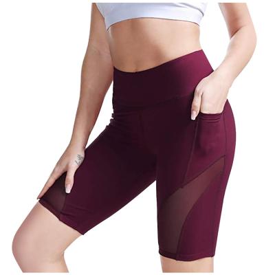 China Breathable Ladies Gym Training Gaiters Mesh High Waist Lifting Tight Sports Yoga Running Shorts With Pocket for sale