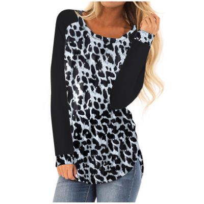 China Wholesale Warm Round Neck Anti-Wrinkle Leopard Print Womens Casual Autumn Womens Pullover Long Sleeve T-Shirt for sale