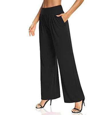 China Anti-Wrinkle Wide Leg Loose Lounge Pants Stretch Pants Yoga Workout High Waist Pajamas Women Running Pants With Pockets for sale