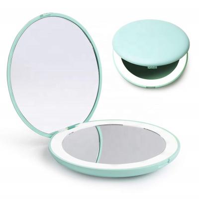 China Hand Travel Pocket Lighted Beauty Mirrors Custom 12pcs LED Compact Folding Makeup Led Mirror for sale