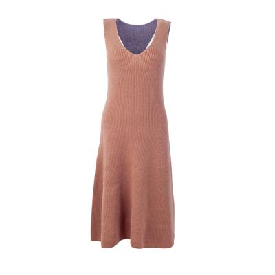 China Women's 100%wool v neck dress winter fashion sleeveless ribbed knitted dress for sale