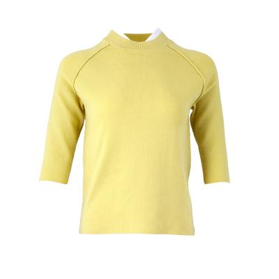 China 100%cotton Stylish Design Anti-wrinkle Crewneck Sweater OEM Women Half Sleeve Pullover Sweater for sale