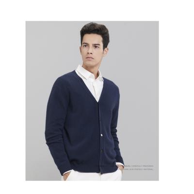 China Custom Anti-wrinkle Mens V-Neck Cardigan Button Front Long Sleeve Knitted Woolen Cardigan Sweater For Men for sale