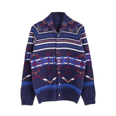 China Fashion Men's Casual Shawl Neck Anti-Shrink Jacquard Pattern Thick Woolen Cardigan Sweater for sale