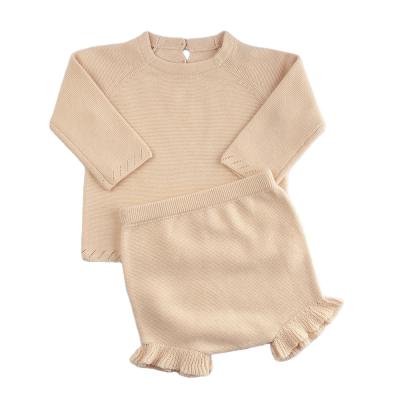 China 2021New Children Anti-Shrink Clothes Boutique Set Baby Knitted Sweater Ruffle Shorts Newborn Warm Baby Clothes Set for sale