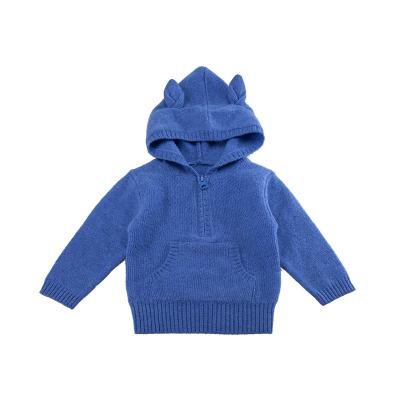 China Baby Blue Anti-Shrink Color Cashmere Designs Sweater Baby Boys Knitted Hooded Sweater With Animal Ears for sale