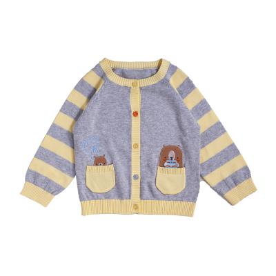 China Custom Made Anti-Shrink V-Neck Long Sleeve Baby Boy Cotton Knitwear Kids Knit Sweater Cardigan Winter Coat With Pocket for sale