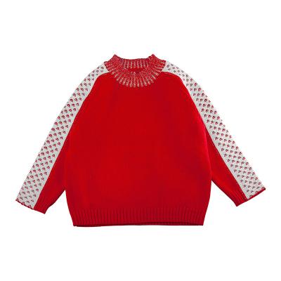 China New Design Patterns Kid Girl Winter Long Sleeve Cotton Pullover Red Knitting Sweater Anti-Shrink for sale