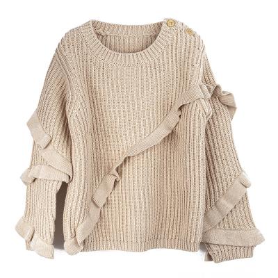 China Newest Crewneck Anti Shrink Ruffles Sweater Cotton Knitwear Baby Kids Knitted Sweater For Little Girls for sale