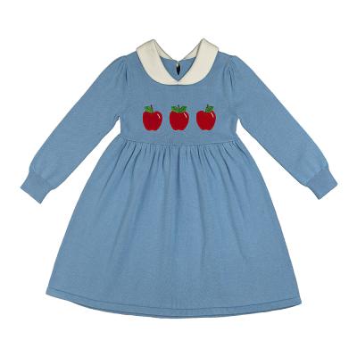 China 100% Apple Embroidered Christmas Baby Dress High Quality Anti-Shrink Cotton Winter Babies Dress Design Design for sale