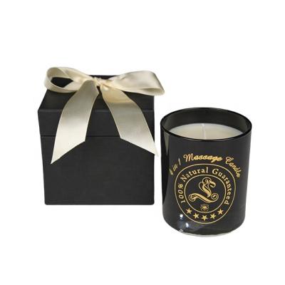 China Home Decoration Luxury Appearance Black Glass Jar Candle 4 In 1 Massage Candle With Box for sale