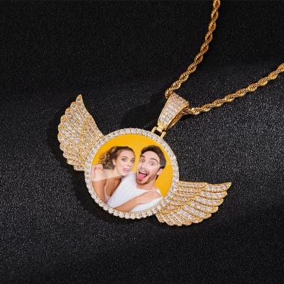 China TRENDY Custom Angel Wing Sublimation Medallion Gold Picture Necklace Jewelry Iced Out Necklaces for sale