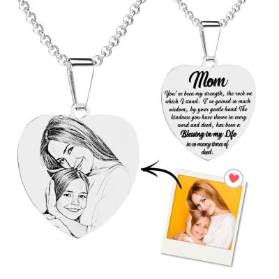 China FASHIONABLE Custom Engraved Photo Name Tags Tasty Heart Stainless Steel Pendant Necklace For Best Friend for sale