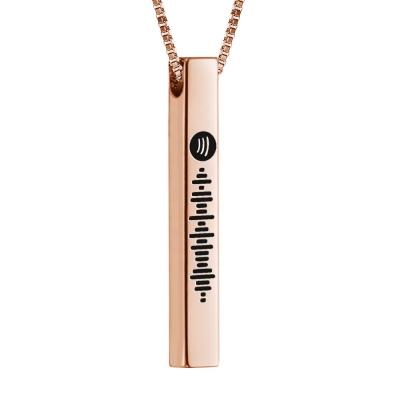 China Customized Spotify Vertical Bar Rose Gold Plated Stainless Steel Custom Music Bar/Letter Necklace Slim Necklace for sale