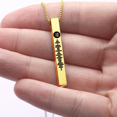 China Custom Spotify Code Music Memorial Gifts Gold Stainless Steel Pendant Necklace Jewelry Engraved 3D Vertical Bar Necklace For Girls for sale