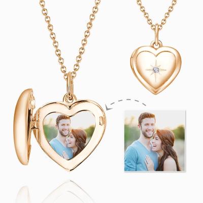 China Customized Photo And Words Star Zircon Printing Pendant Necklace Jewelry Personalized Heart Photo Necklace for sale