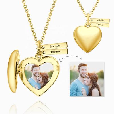 China Custom Customized Photo And Words Pendant Picture Heart Necklace Gold Plated Open Love Sublimation Pendant Necklace for sale