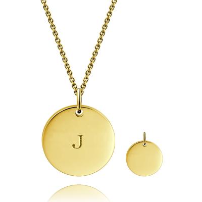 China FASHIONABLE Custom Tiny Circle Initial Necklace Charm Engrave Alphabet Coin Chain Necklace 14K Gold Plated for sale