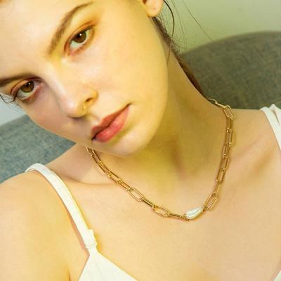 China Simple style gold paper clip chain necklace jewelry necklaces men women woman paper clip choker female classic jewelry gold for sale