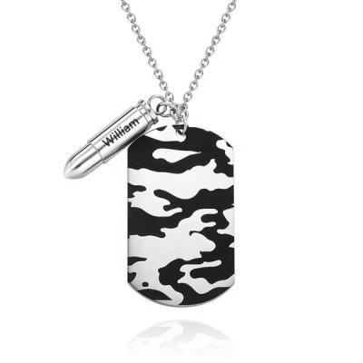 China Customized Bullet Necklace Custom Engraved Bullet Cinerary Pendant Coffin Dogtag Necklace Stainless Steel Military Necklaces For Ashes for sale