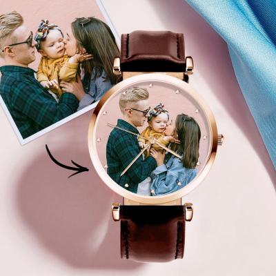 China Water Resistant Ladies Watches 41mm Personalized Leather Strap Women Watch Dial Photo Custom Printing Watch for sale