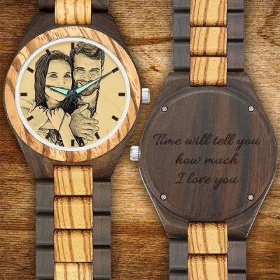 China Water Resistant 45mm Men Watches Custom Logo Engraved Watch Photo Quartz Wooden Watch For Boyfriend Gift for sale