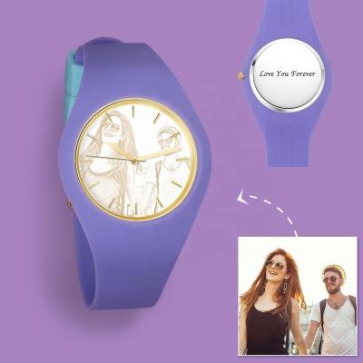 China High Quality Custom Made Water Resistant 41mm Photo Madame Watches Purple Strap Silicone Engraved Watch For Women for sale